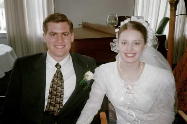 Ryan and Anne seated at luncheon on Wedding day, April 28, 2001.