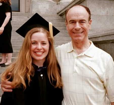 Catherine with Daddy on courthouse steps after Law School Convocation, Friday, April 27, 2001