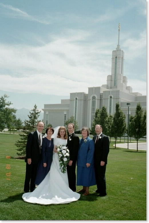 Dad with Jackie and Catherine and Weston (and Dennis and Cindy) at the Timpanogas Temple after the wedding