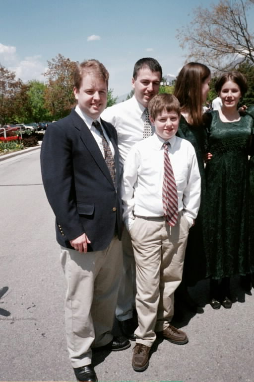 Daniel with Alex, David, Sharleen, and Erica at Anne's wedding, April 28, 2001